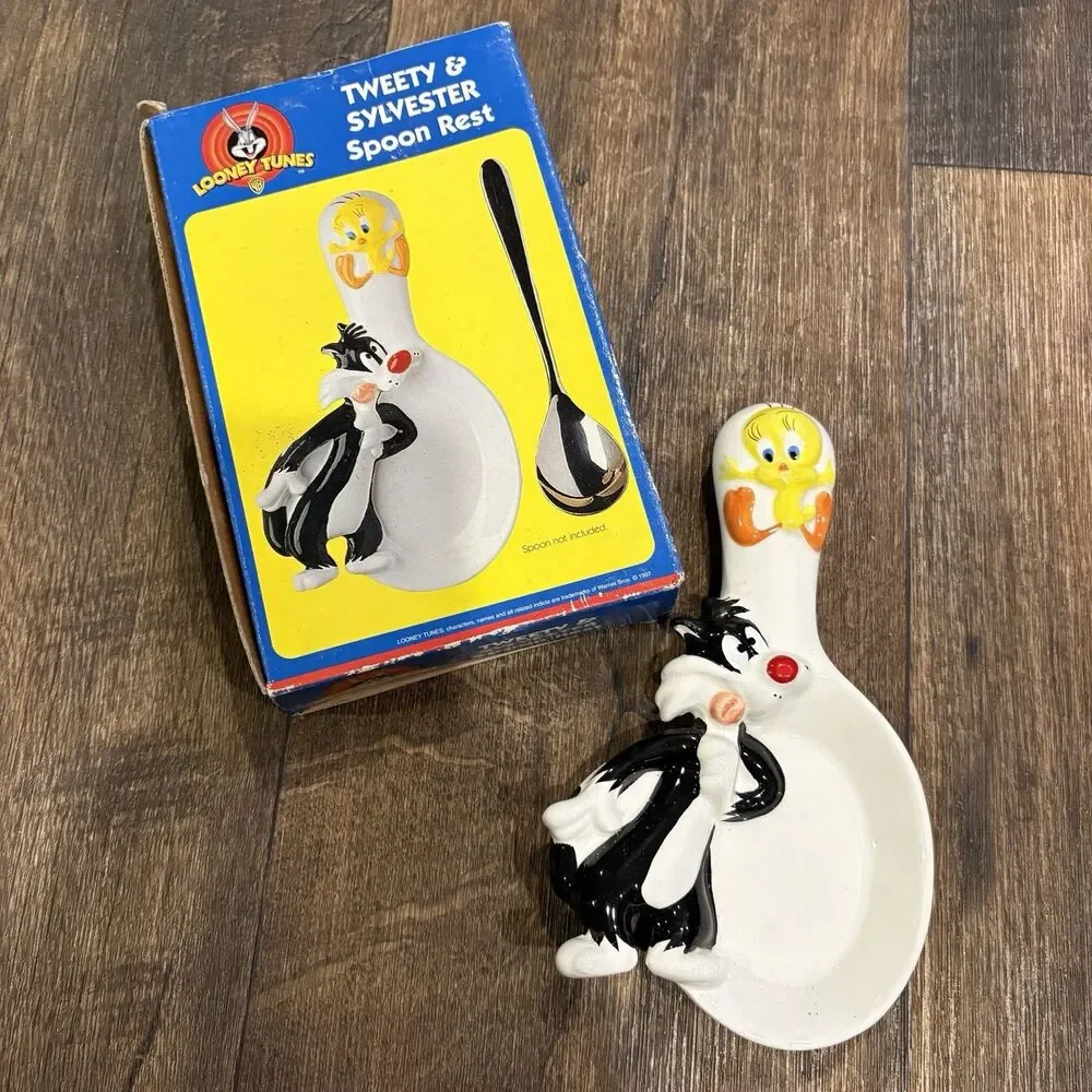 Vintage 1997 Looney Tunes Tweety & Sylvester Ceramic Spoon Rest w/ Box - Picture 5 of 7